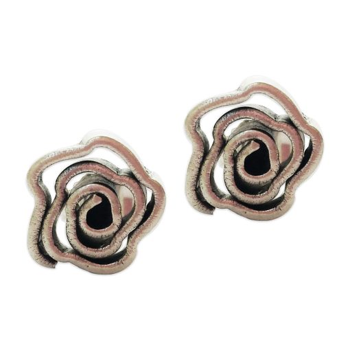 Hill Tribe Silver Flower Shaped Spiral Stud Earrings