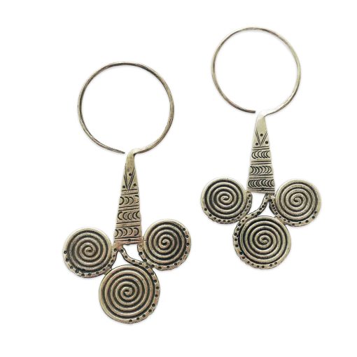 Hill Tribe Silver Printed Triple Spiral Earrings