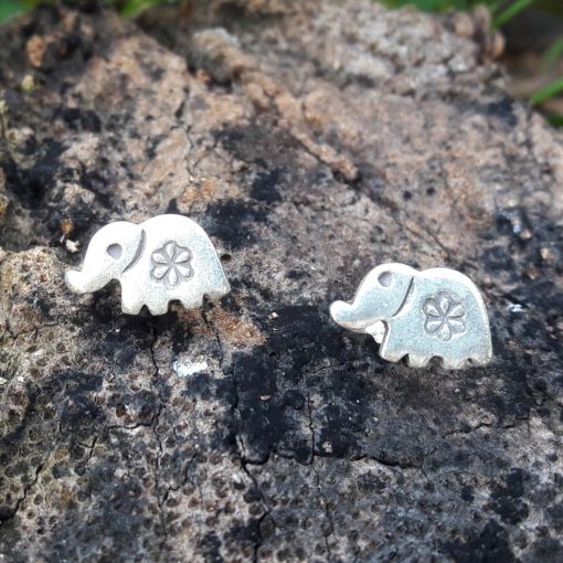 Hill Tribe Silver Flower Printed Elephant Stud Earrings