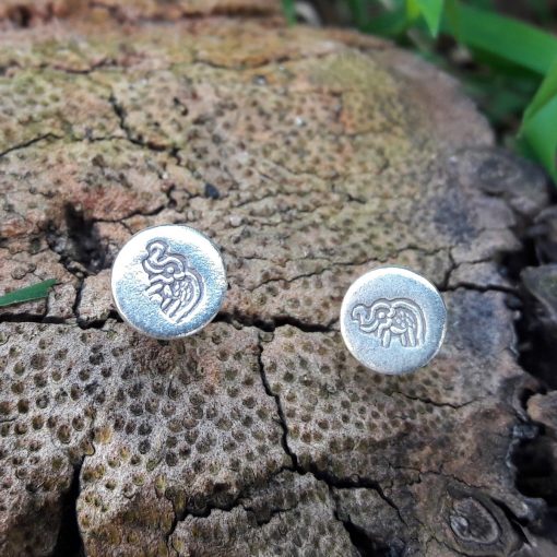 Hill Tribe Silver Elephant Printed Stud Earrings