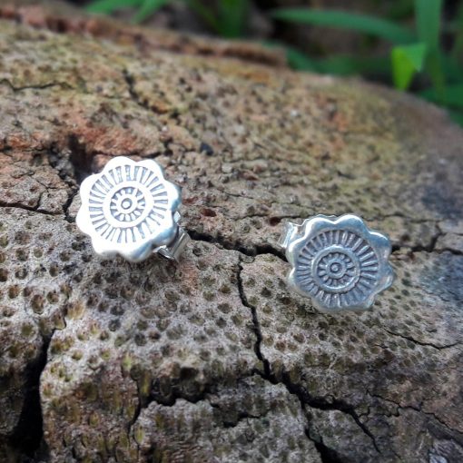 Hill Tribe Silver Elephant Printed Stud Earrings